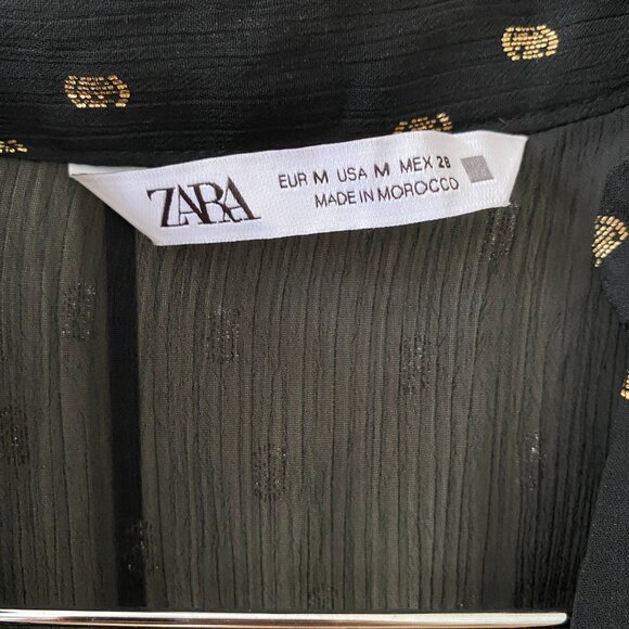 Holiday Party Ready Flowy Black and Gold Zara Blouse (M) - Picture 3 of 8